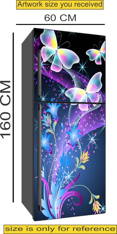 Sahaj Décor Decorative Butterfly Single Door Fridge Sticker abstrat Background Full Waterpoor Covering Area [60x160cm]