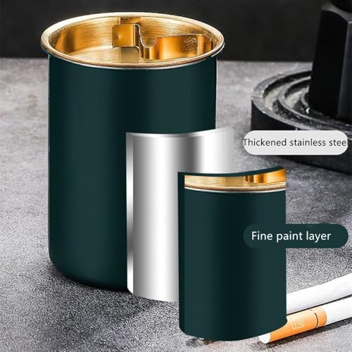brinicle Stainless steel Ash Tray for Cigarette, Stylish Ash Tray for Indoor or Outdoor Use, Ash Tray with Lid & Cigarette Holder, Durable Windproof Ashtray with Funnel Lid