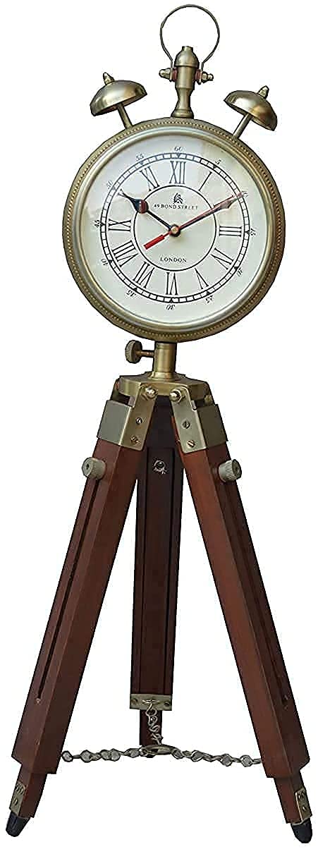 AHSKY Home Décor Solid Wooden Table Clock with Tripod Stand Round Shape Numeric Number Antique Design Table Clock for Office, Hotel, Hallway Dining & Living Room