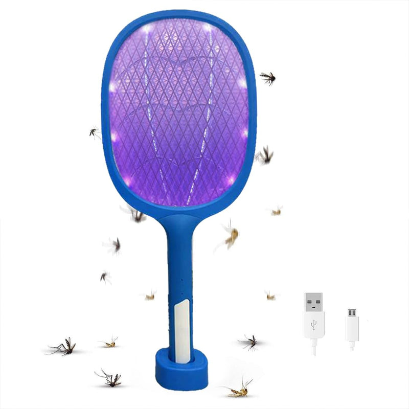 GaxQuly GaxQuly 2 in 1 Mosquito Killer bat Electric Fly Swatter Mosquitos Electric Insect Killer Indoor & Outdoor (Racket Blue-UV)