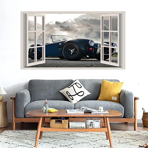 GADGETS WRAP Printed Wall Decal Sticker Fake Window Style Decal (90cm x 50cm) - Blue Fast Car (2)