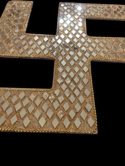 Wooden Wall Art Frame Golden Mirrors Glitter Swastik Wall Hanging Gift Item Home Decor Diwali Decor