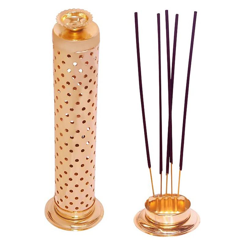 SWAURSAHA Stainless Steel Incense Stick Holder With Ash Catcher & Dhoop Holder, Ideal For Home (Set of 1, Copper), Round