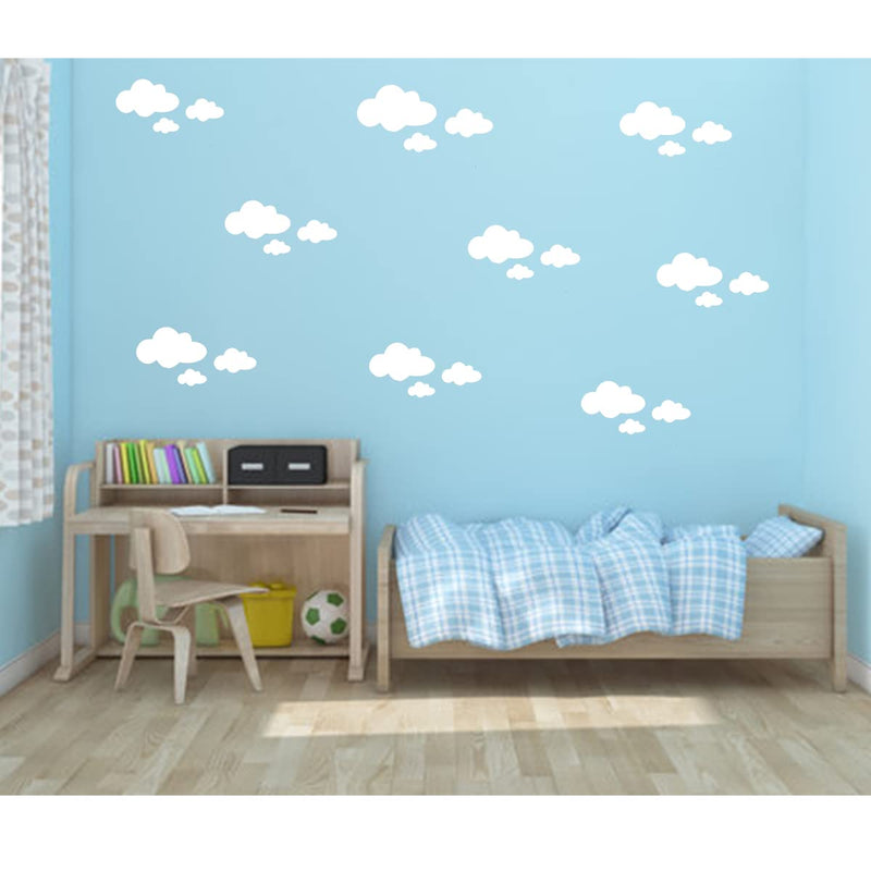 300Sparkles Kids Room Wall Decoration White Clouds Sticker 15 Pcs Wall Cafe Shop Restaurant Canteen Grocery Store Hotel (Cloud Shape)