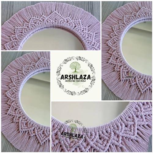 ARSHLAZA Macrame Hanging Wall Mirror with Macrame Round Mirror Art Boho Decor [MPINK] Framed, Off-White