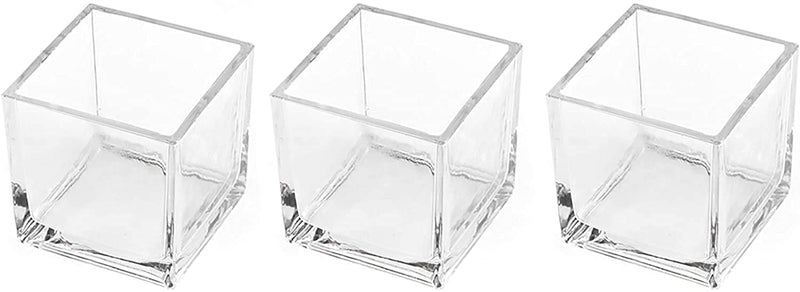 Vijyas Glass Square Cube 4x4 Glass Vase for Home Decor (Pack of 3),Transparent