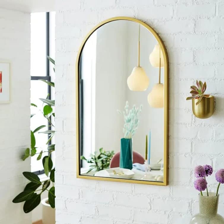 VENETIAN IMAGE Arch Metal Wall Mirror for Makeup | Home Decor | Foyer | (Golden, 28x20)