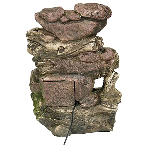 Sunnydaze 5-Step Rock Falls Tabletop Fountain with LED Lights, 14 Inch Tall