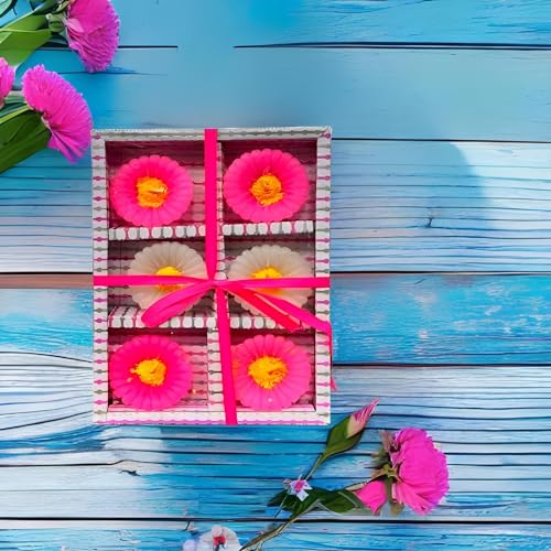 The Decor Affair Set of 6 Sunflower-Inspired Wax Floating Candles for Creating Ambiance in Your Home, Ideal for Diwali and New Year Gifting. (Pink)