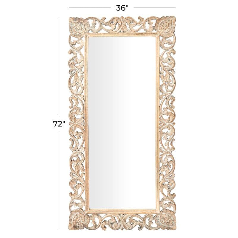 THE SARA ENTERPRISES Royal Wood Design Big Mirror Framre Wood Hand Carving Colour White Antique Size (36 X 72) Inch Only Frame with Out Mirror