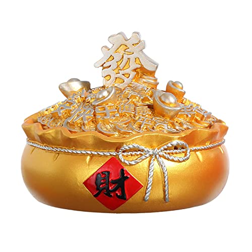 MYADDICTION Chinese Ashtray with Lid Resin Crafts Sculpture for Home Decoration Men Gift Gold C