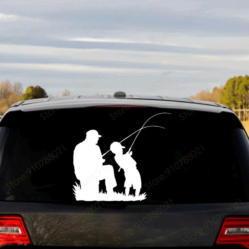 GADGETS WRAP Vinyl Father and Son Fishing Vinyl Decal Fisherman Fish Car Window Sticker White