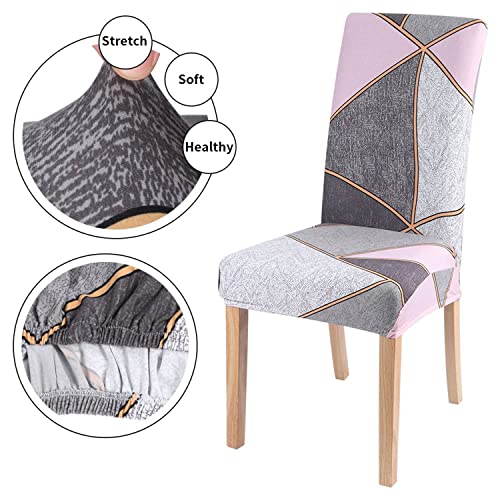 House of Quirk Spandex Chair Slipcovers for Dining Room, Polyester Chair Cover, Washable Seat Protectors (Set of 6, Grey Pink Prism)