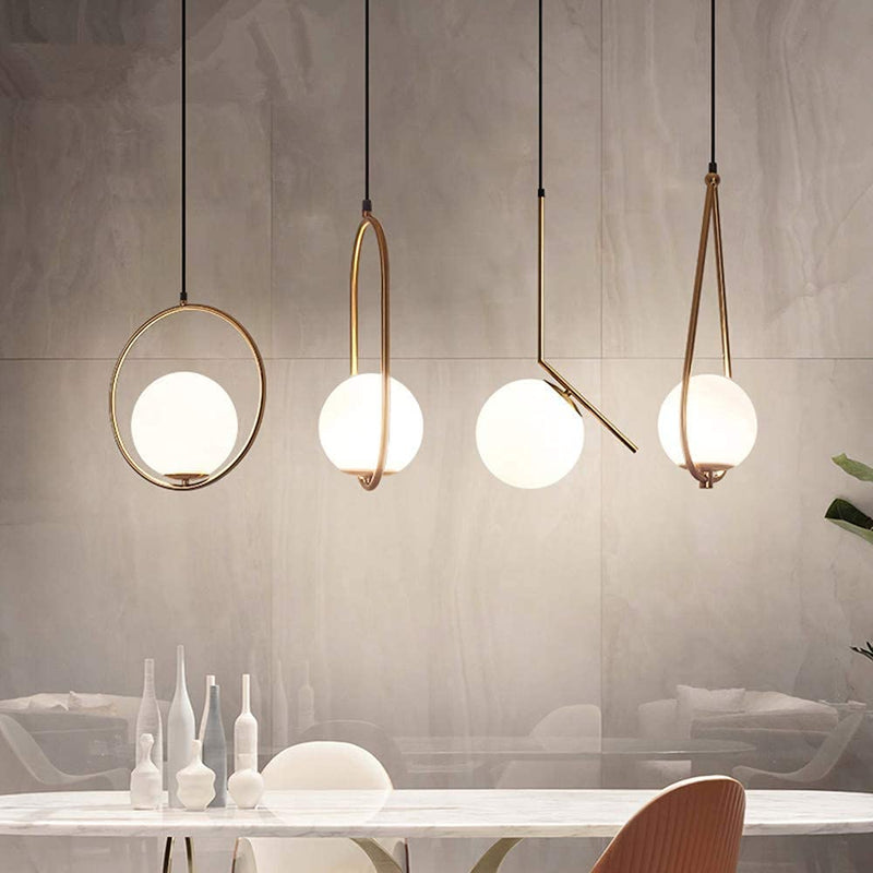 Homenique 1 Hanging Light, Golden with White Frosted Glass Globe Lampshade Pendant Indoor Hanging Light Fixture