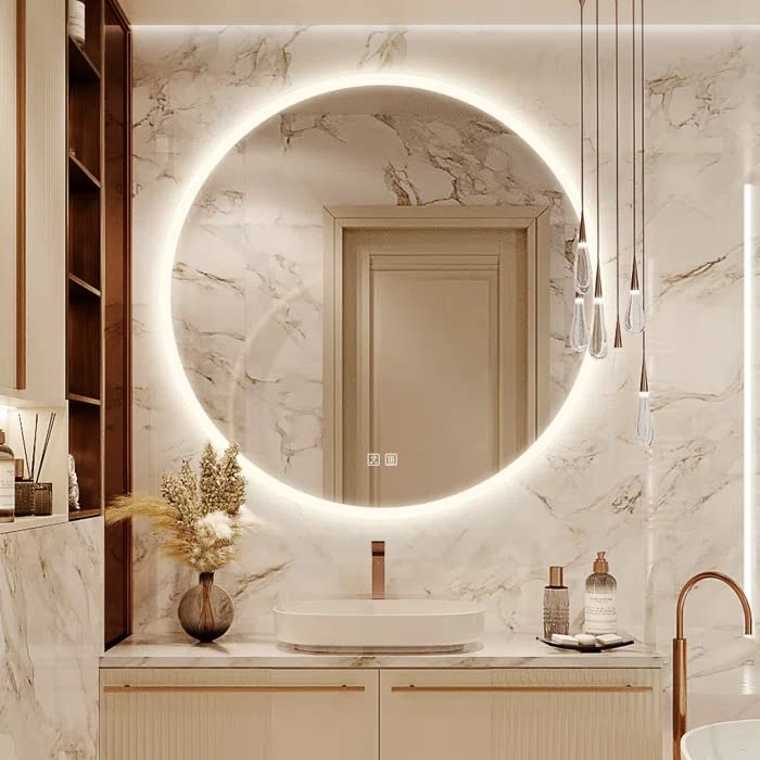 BUNGALOW MERCER Round Energy Saving Copper-Free Silver LED Lighted Bathroom Mirror/Vanity Mirror, Dimmable, Wall Mirror for Bathroom, Bedroom 60CM