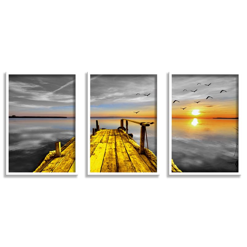 SAF paintings Set of 3 Water Bridge And sun Wall Painting for Home Decoration SA-WHITEMX33605