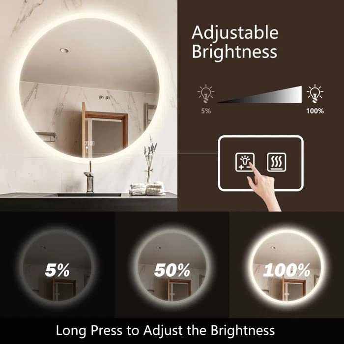 BUNGALOW MERCER Round Energy Saving Copper-Free Silver LED Lighted Bathroom Mirror/Vanity Mirror, Dimmable, Wall Mirror for Bathroom, Bedroom 60CM