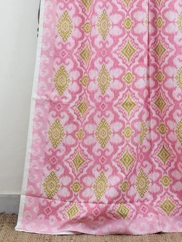 Shlokas Collective Ikkat Pure Cotton Handmade, Artisanal Kingsize Double Bedsheet, 2 Pillow Covers Free, Geometric Pattern (Pink & Sap Green)