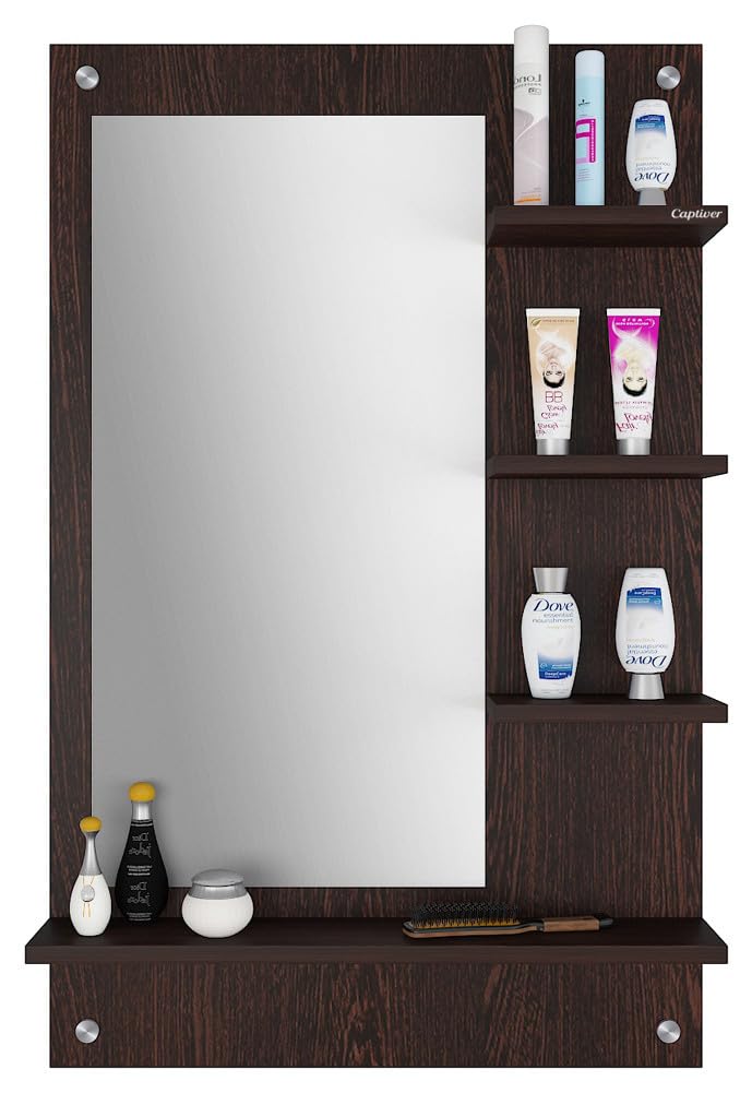 Captiver Bellezza Engineered Wood Wall Mounted Dressing Table Mirrors (60X80 CM Wenge)