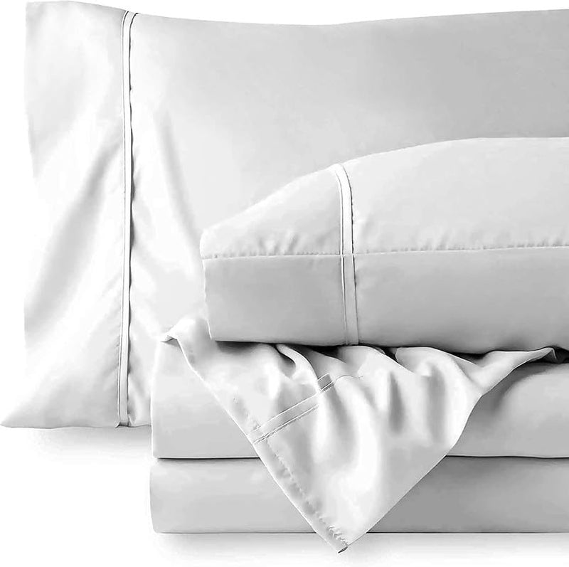 Easy Bedding- 600 Thread Count Flat Bedsheet with 2 Pillow Cover- 100% Cotton Lightweight, Breathable & Eco Friendly 3 PC Bedsheet Set- Soft and Smooth Bedsheet- White Solid, Queen Size