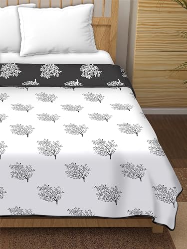 Dream Dwell 100% Pure Cotton Reversible Dohar/AC Blanket for Double Bed |All Weather Light Weight | Floral Design Dohar| Cedar Flower Black and White-Pack of 1