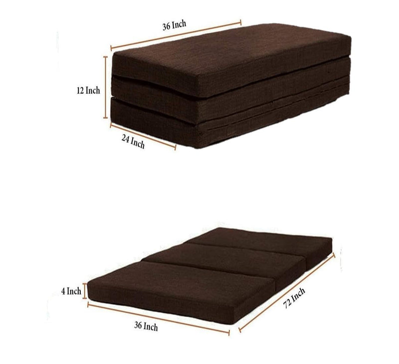 CHILLI BILLI Premium 4-Inch Dual Comfort Foldable Single Bed Mattress for Travel and Picnic - High Density Foam, Reversible, Brown (3x6ft)