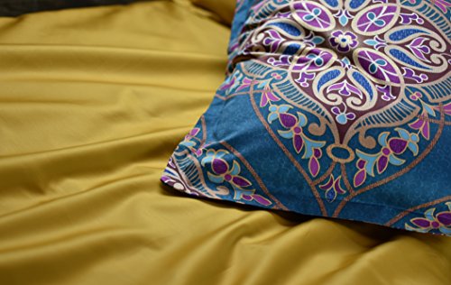 King, Teal : Damask Medallion Luxury Duvet Quilt Cover Boho Paisley Print Bedding Set 400 Thread Count Egyptian Cotton Sateen Vibrant Bohemian Pattern (King, Teal)