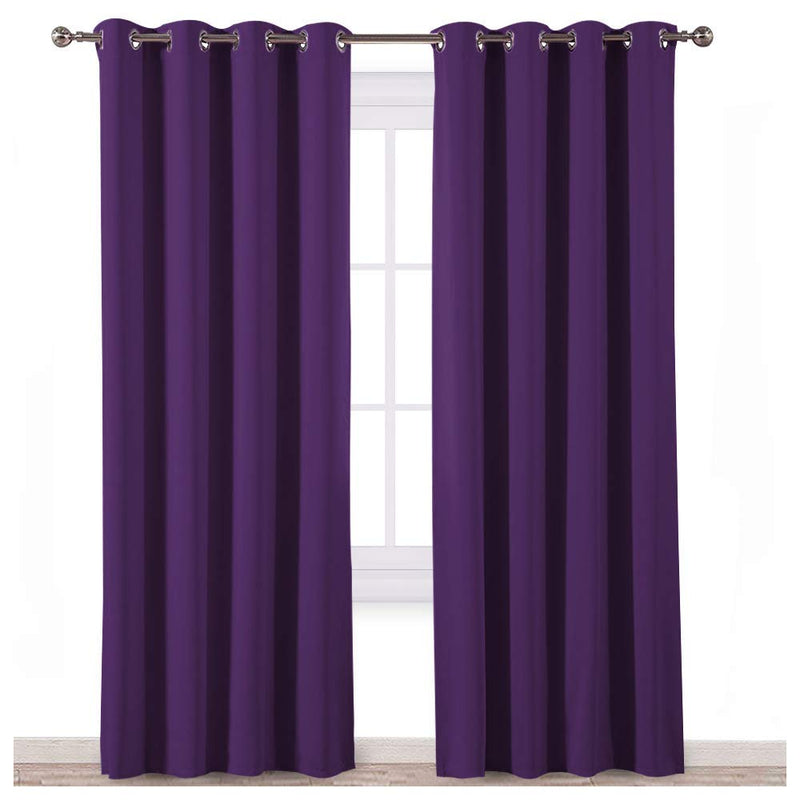 KOSOVO Premium Silk Blackout Curtain Pack of 2 Piece with 3 Layers Weaving Technology & Solid Grommet Pattern/Thermal Insulated Draperies Energy Saving (Width - 48inch X 84inch -Length) Violet