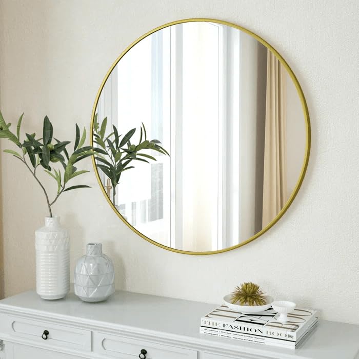 ARTESSA Aesthetic Designer Round Mirror for Living Room with Metal Frame (90 x 90 CM)