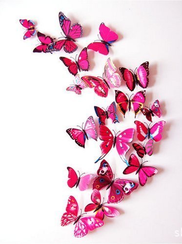 Pindia PVC Decorative Beautiful DIY 3D Butterfly Removable Wall Sticker (8 cm x 12 cm x 1 cm, Pink, Set of 12)