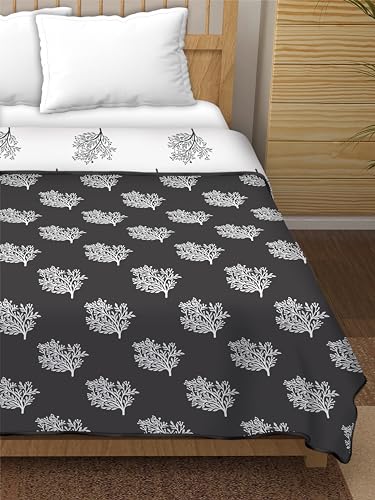 Dream Dwell 100% Pure Cotton Reversible Dohar/AC Blanket for Double Bed |All Weather Light Weight | Floral Design Dohar| Cedar Flower Black and White-Pack of 1