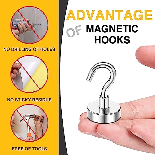 XIRIZ Magnetic Hooks, 28 lb+ Heavy Duty Magnets with Hook for Refrigerator, Extra Strong Cruise Hook for Hanging, Magnetic Hanger for Cabins, Grill,Classroom, Workplace, Office and Garage (10)