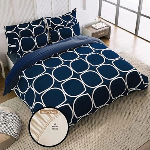 YKNIP Elastic Fitted Bedsheets with 2 King Size Pillow Covers | Double Bed with All Around Elastic, Size 72 x 78 x 8 Inches (Navy)