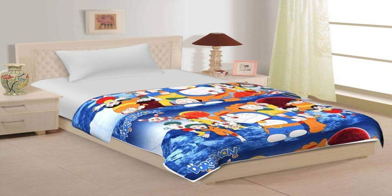 Royal Traders Cotton and Microfiber Cartoon Kids Design Print only Single Bed Reversible AC Blanket (Blue doraemon)