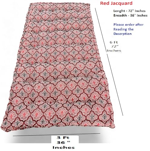 Adim's Soft Cotton Box Quilt Mattress | Mattress offers a combination of comfort, durability, and style, making it an excellent choice for a restful night's sleep.(72X36 X5 Inches) Red jacquard Design