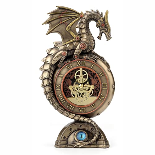 Resin Table Clocks Steampunk Dragon Bronze Finish Table Clock with Moving Clockworks 4.75 X 9 X 3 Inches Bronze