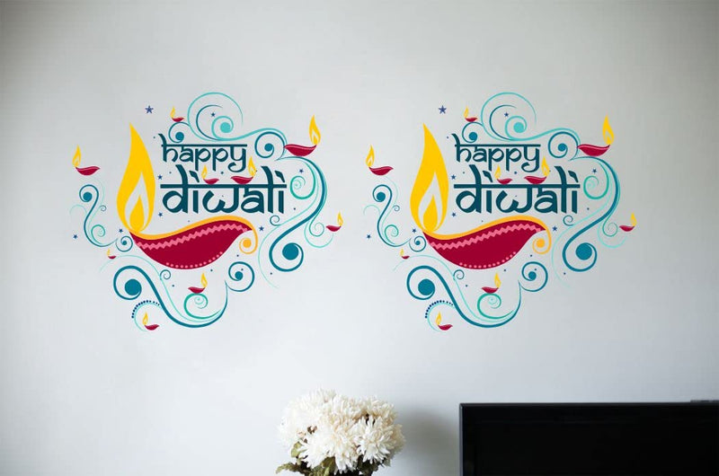 Delight Art Beautiful Happy Diwali Design Wall Sticker Size - ( 86*36 ) cm Model id - ( DAMC00845L )