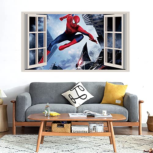 GADGETS WRAP Printed Wall Decal Sticker Fake Window Style Decal (90cm x 50cm) - Spidy Action