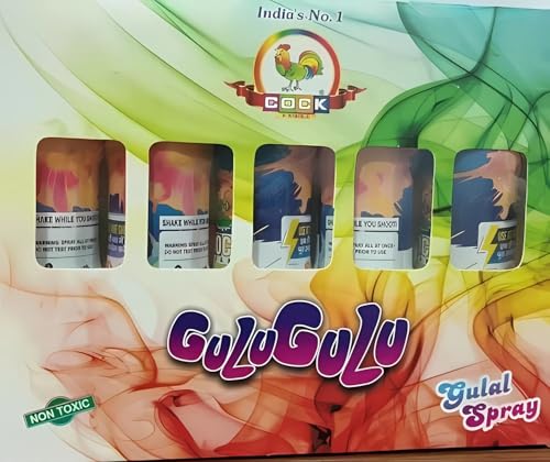 Desi Festival® - Gulal Powder Bottle with Sprinkler Cap |5 Pack - Red, Yellow, Blue, Green, Red| 90gm Gulal- each Bottle| Non- Toxic , Skin Friendly, Organic colored Powder|Holi Celebration