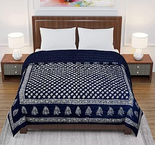 HOMYFINE 300 TC Single Bed Jaipuri Razai Pure Cotton Jaipuri rajai Ac Quilt for All Season Soft Light Weight Rajasthani Traditional Cotton Comforter 85 x 55 inch, Pack of 2 (Blue-Multi S-2)