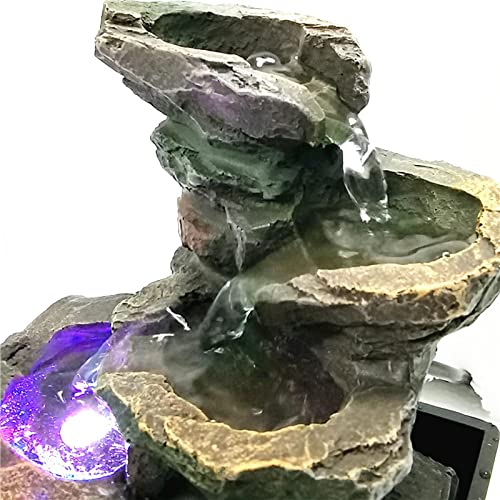 ATORSE® Indoor Tabletop Fountain Waterfall Resin with Led Lights for Desk Garden Style A