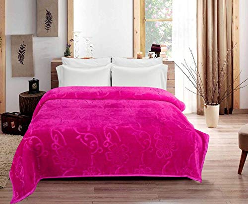 DEILYVERY Ultra Soft Embossed Korean Mink Single Bed Blanket for Winter (Pink, 60 x 90 Inches)