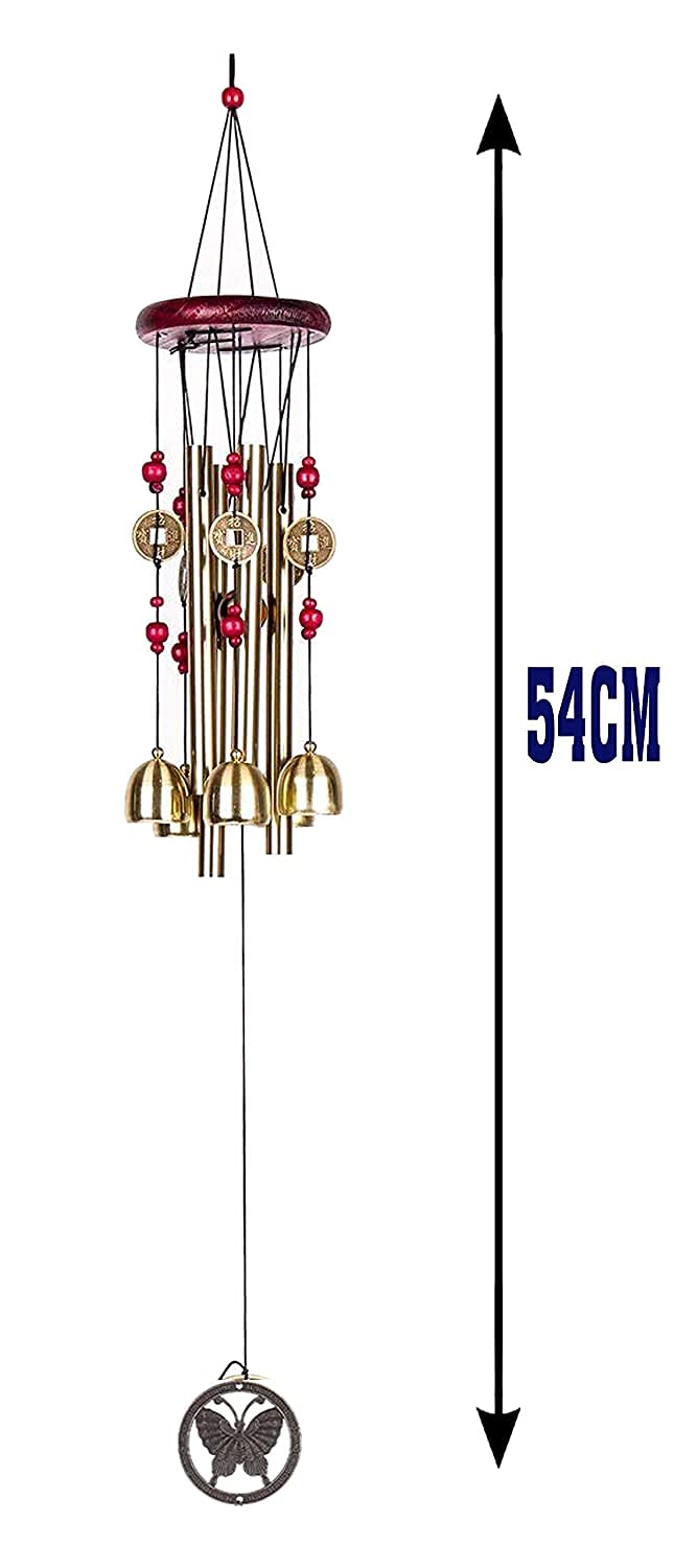 SETHI TRADERS | Metal Wind Chimes with 4 Pipe and 5 Bells for Feng Shui at Home Balcony Garden Positive Energy, Home Decor Hanging Gifts for Loved Ones Jingle Good Sound 21 Inch Long