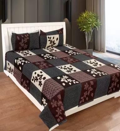 DECORUM Glace Cotton Printed Size 90 X 90 Double Bed Bedsheet with 2 Pillow Cover