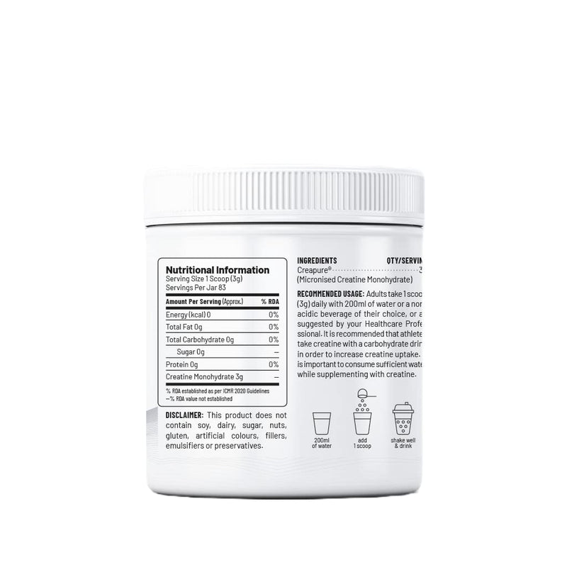 Unived Certified German Creapure | Micronised Creatine Monohydrate | Single Ingredient, Flavorless & Caffeine Free | 3g Per Serving. 83 servings, 250g Jar