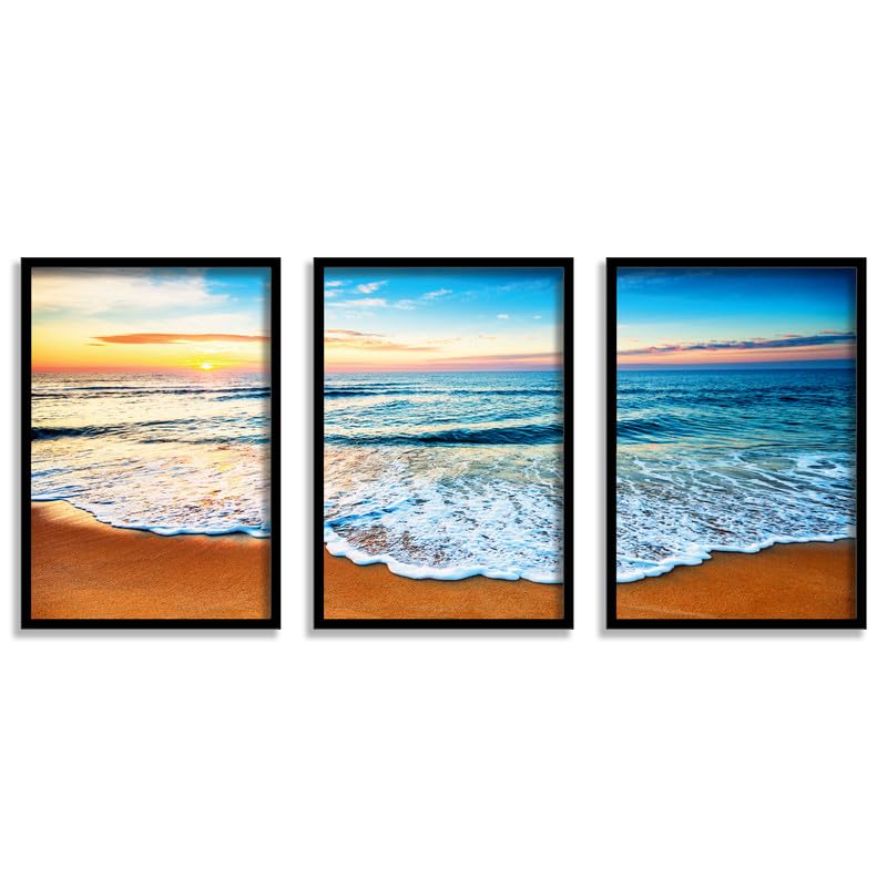 SAF paintings Set of 3 Sea and waves Wall Painting for Home Decoration SA-BLACKCF33599