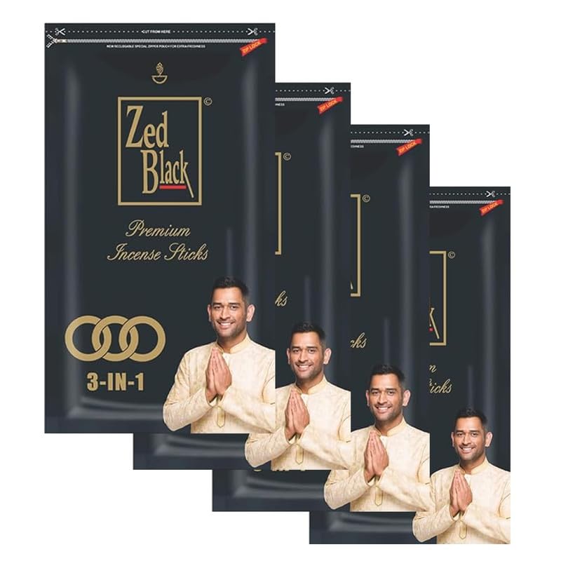 Zed Black 3 in 1 Premium Incense Sticks - Aroma Fragrance Sticks for Refreshing and Alluring Environment - Pack of 4