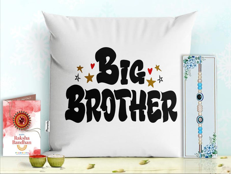 Pillow Rakhi for Brother with Gift - Rakhi with Rakhi Cushion with Filler Greeting Card- Rakhi for Brother, Gifts for Brother, Gifts for Rakhi, Gifts for Rakshabandhan Rakhi Gifts-PC-CU-13