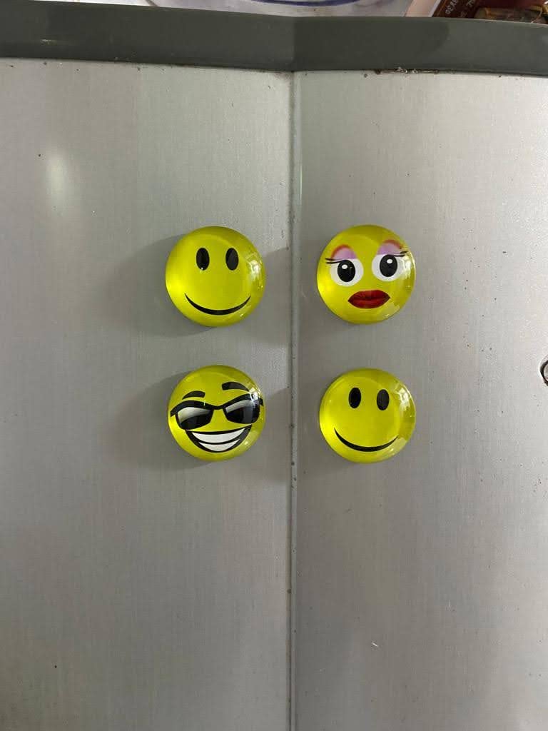 Vital Creations Round Cartoon Emoji Smiley Face Plastic Fridge Magnets Set of 4 (Yellow)