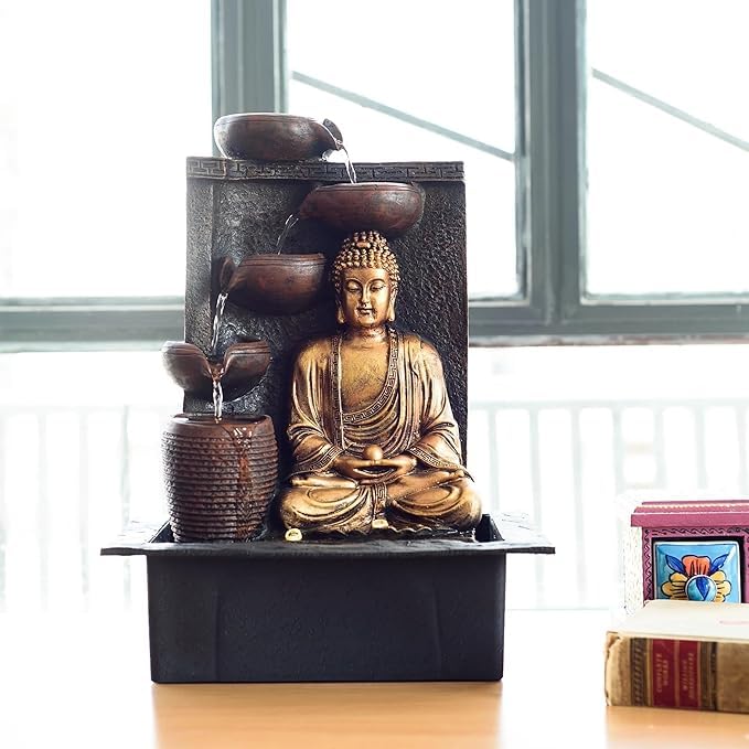 Table Top Buddha Water Fountain, 4 Steps, Indoor Zen Decor, Meditation Water Serenity